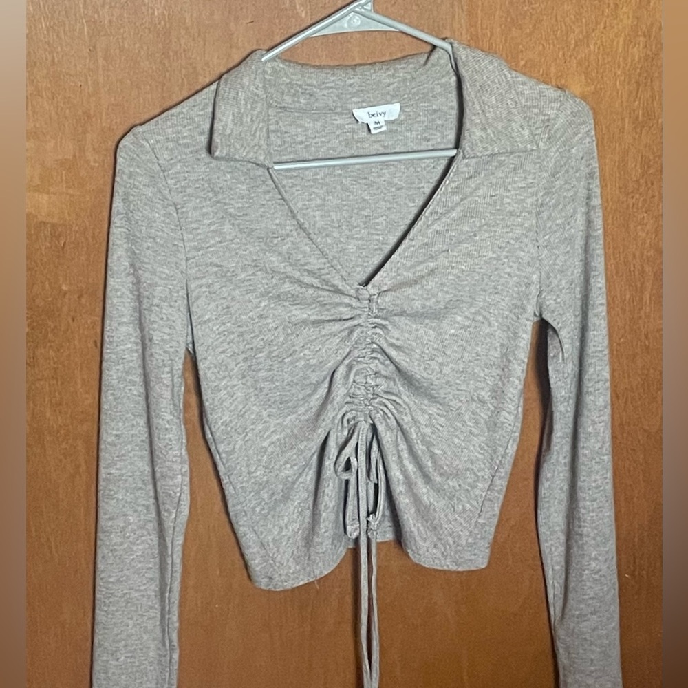 Long sleeve gray scrunch tie top